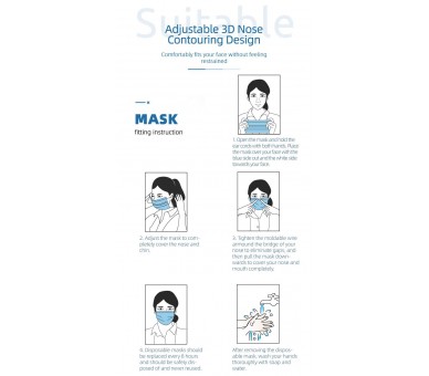 Maschera medica facciale monouso a 3 strati - 10 pezzi