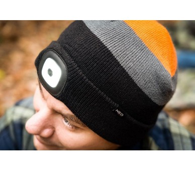 Cappellino NEO TOOLS con luce LED, ricaricabile, premium, nero-arancione