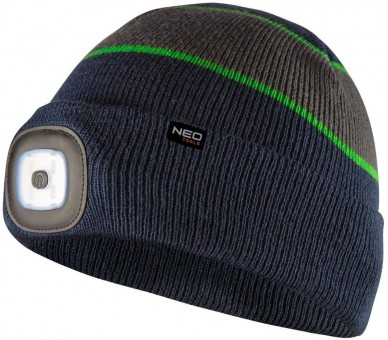 NEO TOOLS Cap with LED light, rechargeable, premium, blue-grey