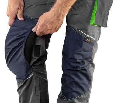 NEO TOOLS Montérkové nohavice s trakmi, premium, 100% bavlna, šedo-modré Veľkosť S/48