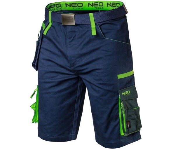 NEO TOOLS Pantalón corto de trabajo para hombre premium, azul-verde Talla XXL/56
