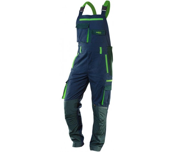NEO TOOLS Montérkové nohavice s trakmi, premium, modro-zelené Veľkosť XXL/56