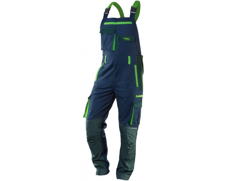 NEO TOOLS Montérkové nohavice s trakmi, premium, modro-zelené Veľkosť XXXL/58