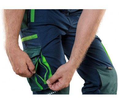NEO TOOLS Montérkové kalhoty s laclem, premium, modro-zelené Velikost XXXL/58