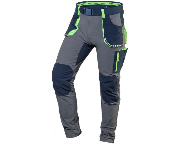NEO TOOLS Pantaloni da lavoro premium da uomo, elasticizzati in 4 direzioni, grigio-blu