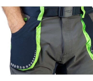 NEO TOOLS Panské pracovní kalhoty premium, 4 way strečové, šedo-modré