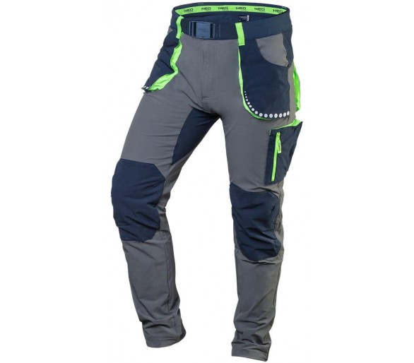 NEO TOOLS Panské pracovní kalhoty premium, 4 way strečové, šedo-modré Velikost XS/46