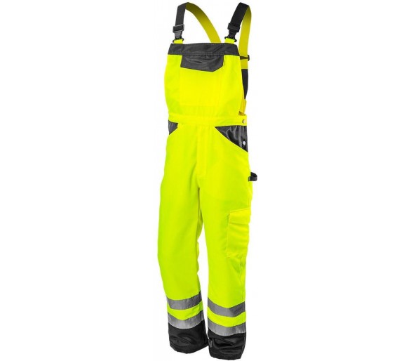 NEO TOOLS Reflexní pracovní kalhoty s laclem, bavlněné, žluté Velikost M/50