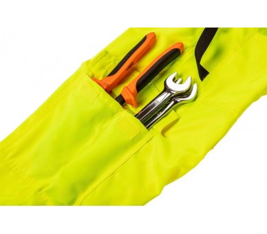 NEO TOOLS Reflexní pracovní kalhoty s laclem, bavlněné, žluté Velikost M/50