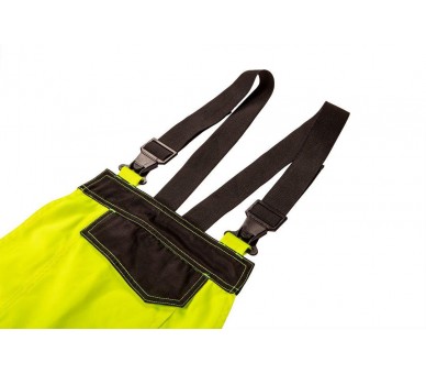 NEO TOOLS Reflexní pracovní kalhoty s laclem, bavlněné, žluté Velikost XL/56