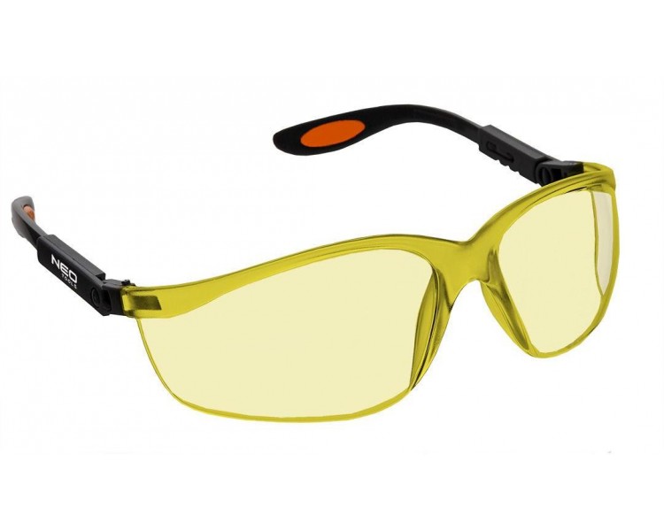 NEO TOOLS Óculos de segurança com lente amarela em policarbonato, armação reguladora