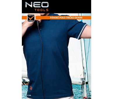 NEO TOOLS قميص بولو دنيم للرجال، أزرق، مقاس S/48