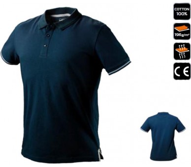 NEO TOOLS Men&#39;s denim polo shirt, blue Size S/48
