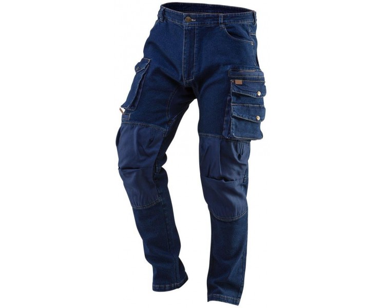 NEO TOOLS Pracovní kalhoty denim, výztuhy kolen, modré Velikost XS/46