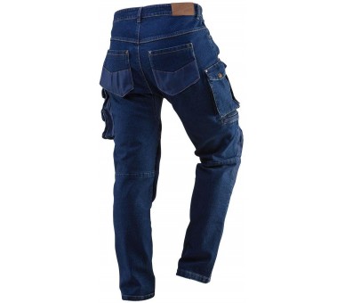 NEO TOOLS Pracovní kalhoty denim, výztuhy kolen, modré Velikost S/48