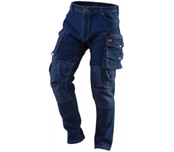 NEO TOOLS Pracovné nohavice denim, výstuhy kolien, modré Veľkosť L/52