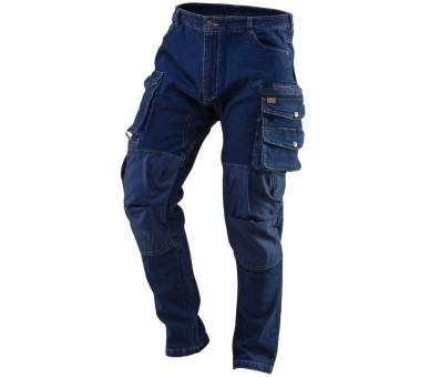 NEO TOOLS Pracovní kalhoty denim, výztuhy kolen, modré Velikost XL/54