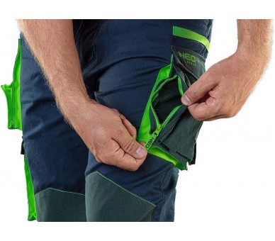 NEO TOOLS Pracovní kalhoty premium, modro-zelené