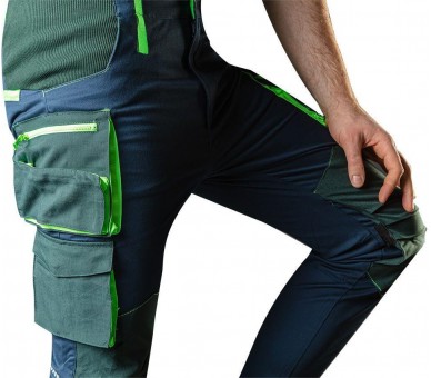 Spodnie robocze NEO TOOLS Premium, niebiesko-zielone, rozmiar XS/46