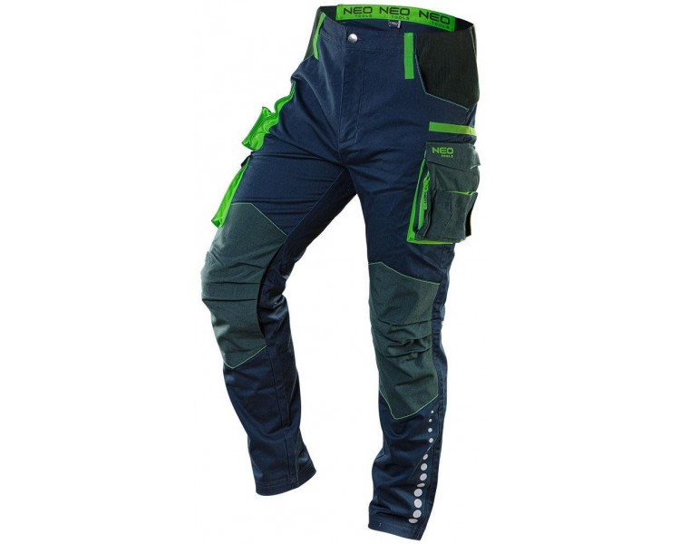 Spodnie robocze NEO TOOLS Premium, niebiesko-zielone, rozmiar S/48