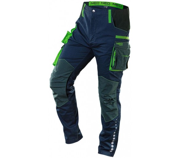 Spodnie robocze NEO TOOLS Premium, niebiesko-zielone, rozmiar S/48