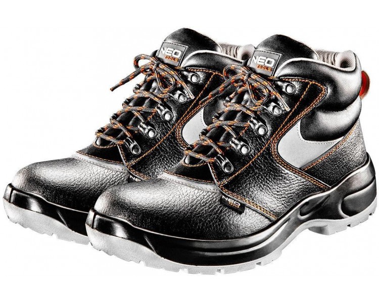 NEO TOOLS حذاء جلدي آمن، مقدمة معدنية، كاحل مقاس 42
