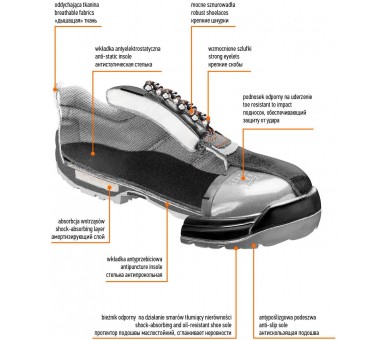 NEO TOOLS حذاء جلدي آمن، مقدمة معدنية مقاس 42