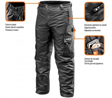 NEO TOOLS Panské pracovné nohavice, zateplené, oxfordská látka Veľkosť M/50