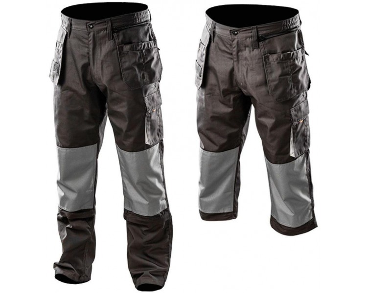 NEO TOOLS Calças de trabalho masculinas com bolsos e pernas removíveis Tamanho S/48