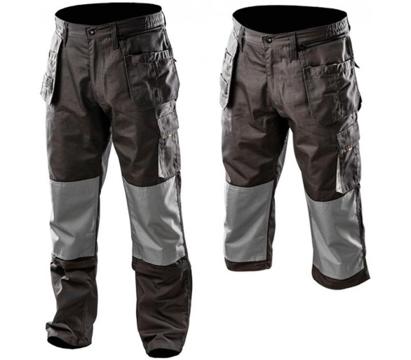 NEO TOOLS Calças de trabalho masculinas com bolsos e pernas removíveis Tamanho S/48