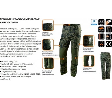NEO TOOLS Pantalon Camouflage Homme Camo Taille XS/46