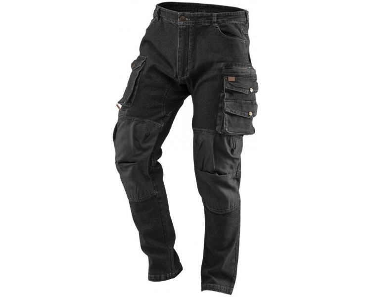 NEO TOOLS Джинсовые рабочие брюки мужские, наколенники, черные Размер S/48