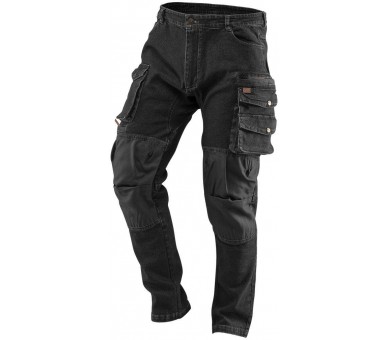 NEO TOOLS Джинсовые рабочие брюки мужские, наколенники, черные Размер L/52