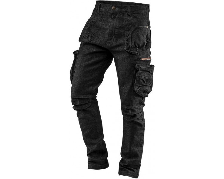NEO TOOLS Herren-Jeans-Arbeitshose, 5 Taschen, schwarz, Größe S/48