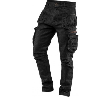 NEO TOOLS Panské pracovní džínové kalhoty, 5 kapes, černé Velikost M/50